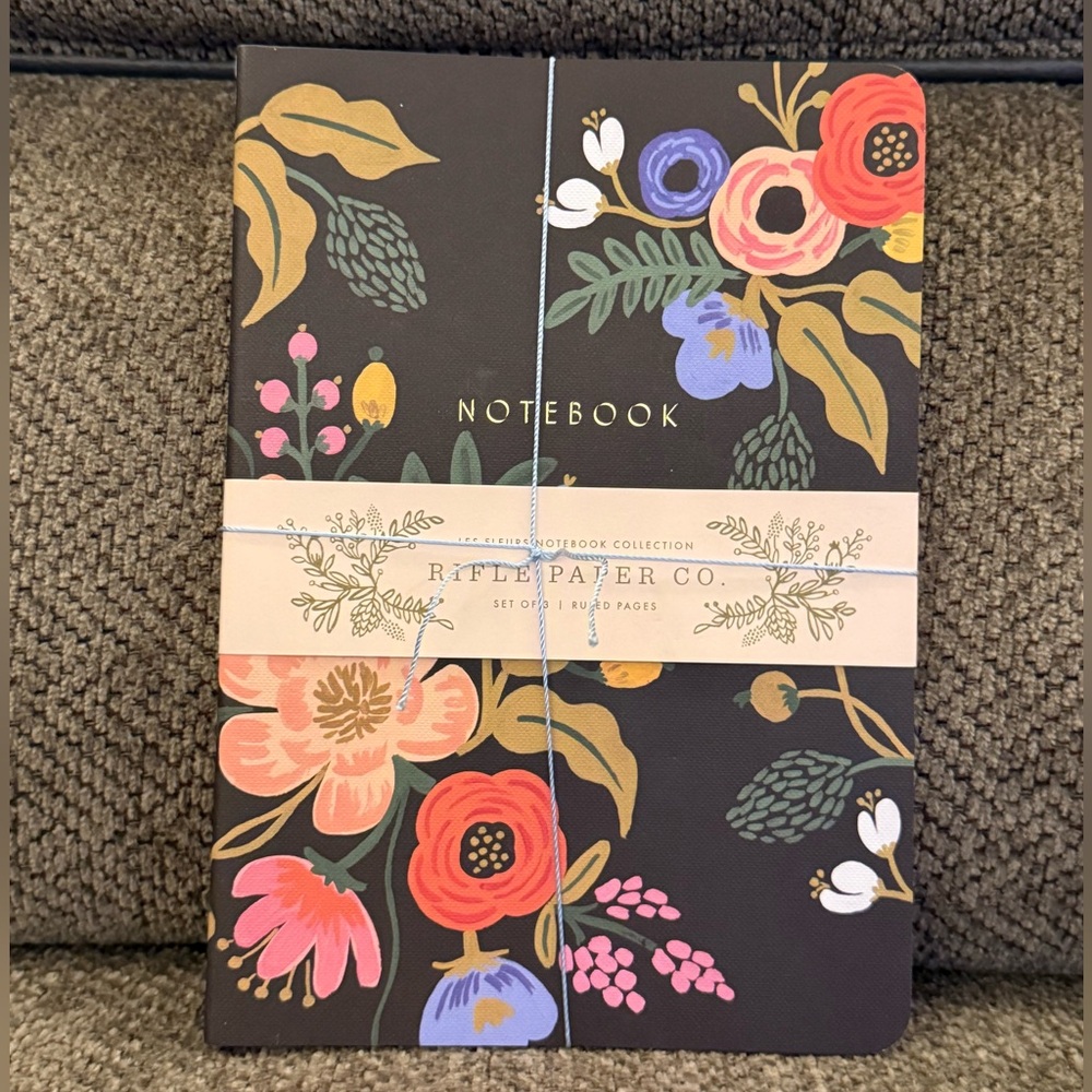 Rifle Paper Co. 3 Pack Floral Notebooks - Black with Multicolor Design